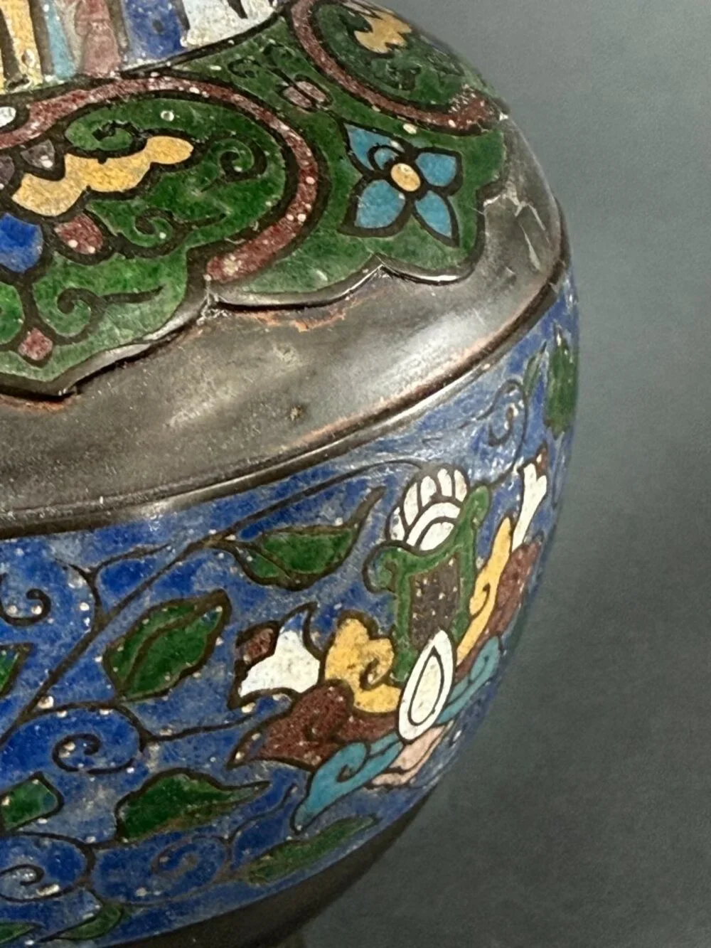 Antique Japanese Meiji Era Cloisonné Vase Intricate Floral Scroll Enamel Bronze